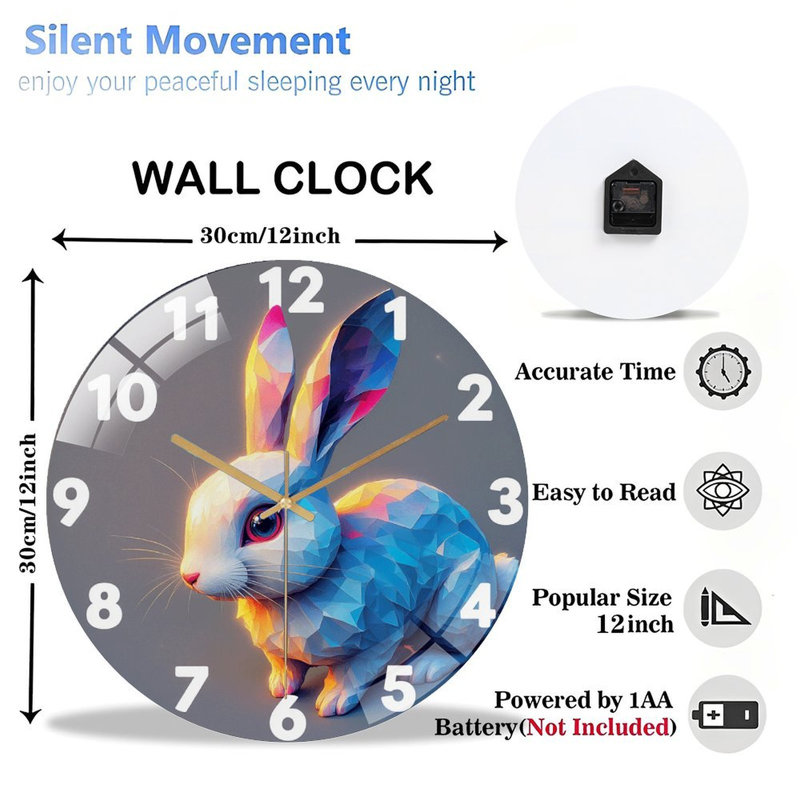 Horloge murale 12 po ronde en verre trempé avec mouvement à quartz silencieux