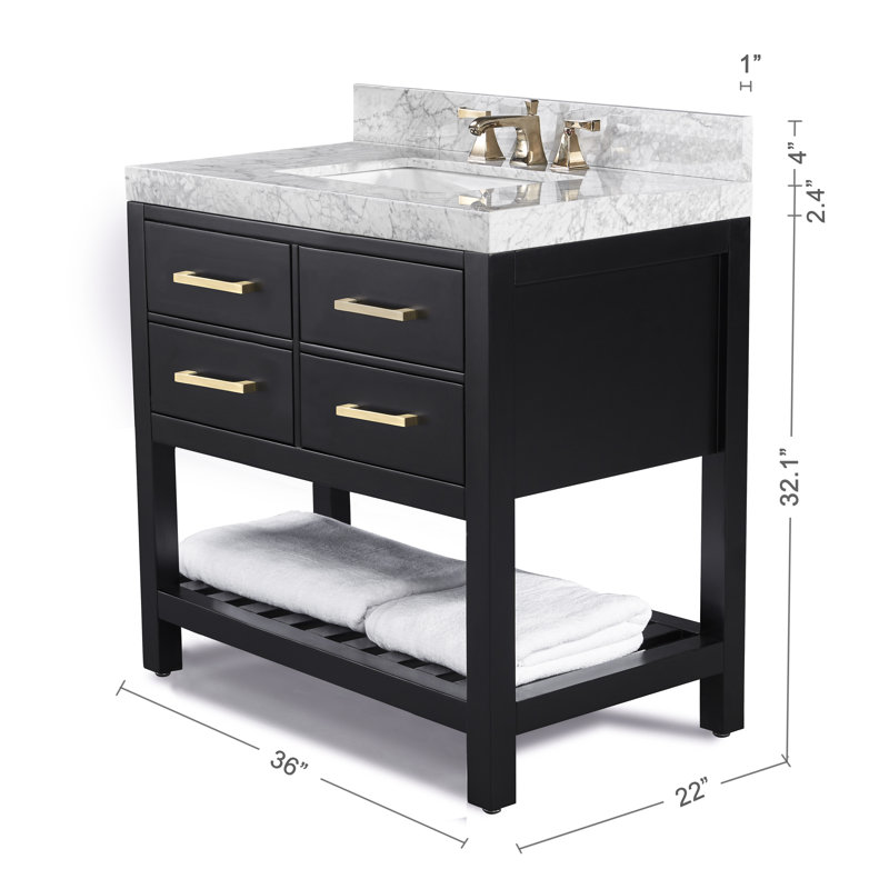 Elizabeth 36'' W Single Vanity, Black Onyx | Brushed Gold