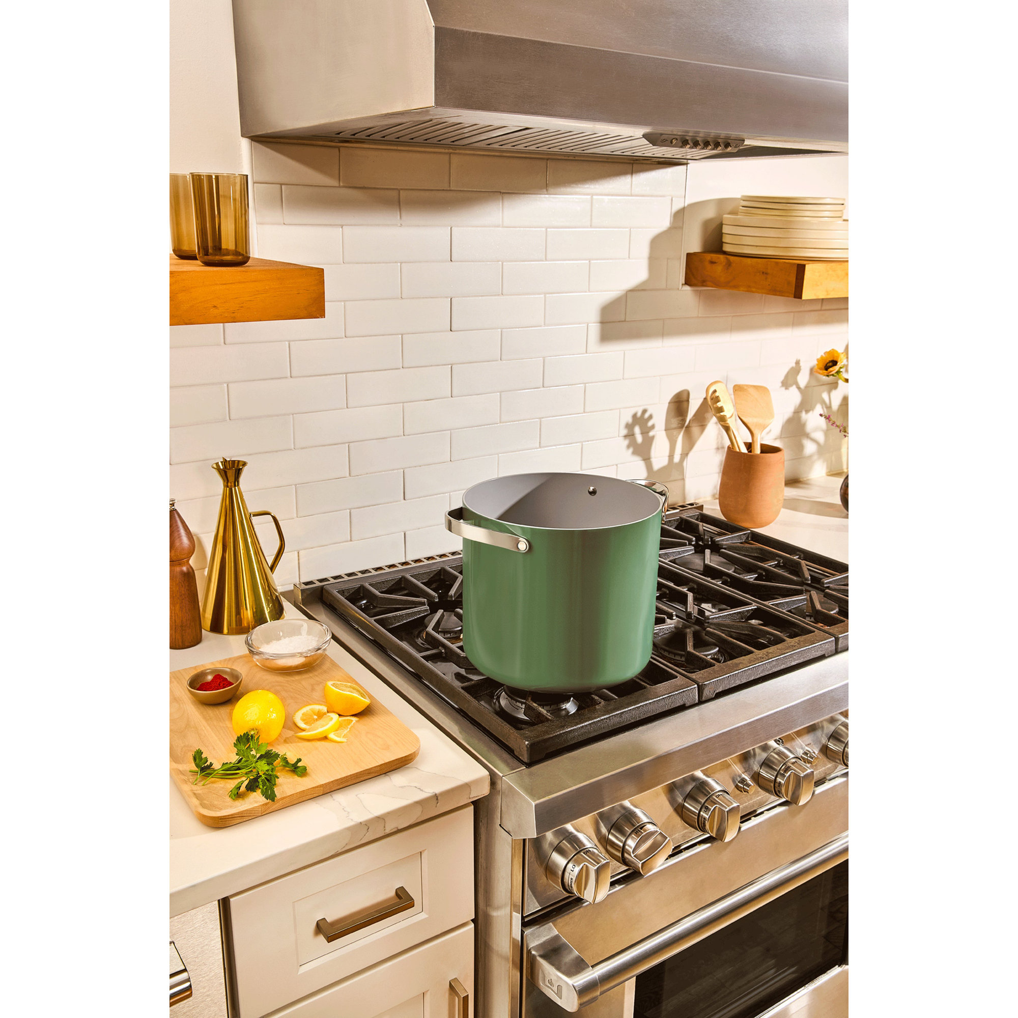 Caraway Nonstick Ceramic Petite Cooker W/ Lid, 12 quarts, Sage