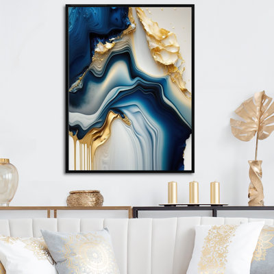 Abstract Geode Gold and Blue Marble II - Print on Canvas