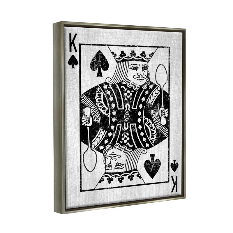 King Spade Card Symbol Gray Framed Canvas Print