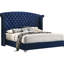 4 chambres à coucher pour très grand lit, bleu pacifique, tête de lit à oreilles, capitonnage, garniture cloutée, commode, miroir et table de chevet pour un ensemble décoratif moderne