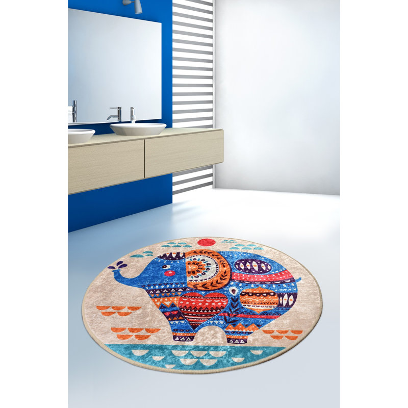 Antibacterial Bathmat, 100% Polyester, 55.1 Inch Diameter | Non-Slip Underside, Pile Height: 0.4 Inches, 700 Grams per Square Meter | Machine Washable, Durable & Stylish for Bathroom Safety and Comfort