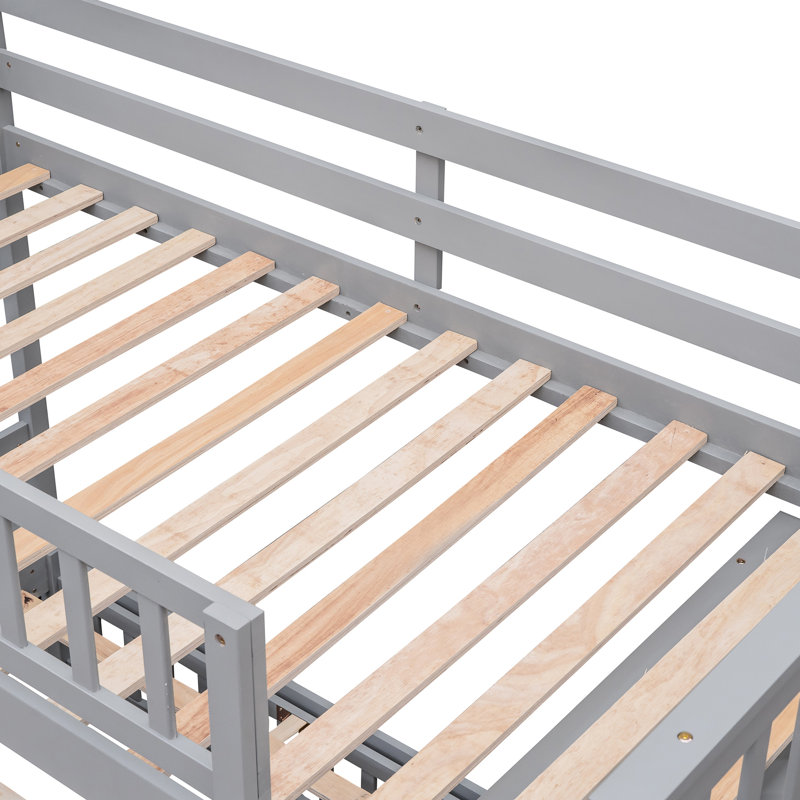 Lit superposé en bois gris avec six tiroirs, des architectures de tablettes modifiables et des tiroirs simples, Gris