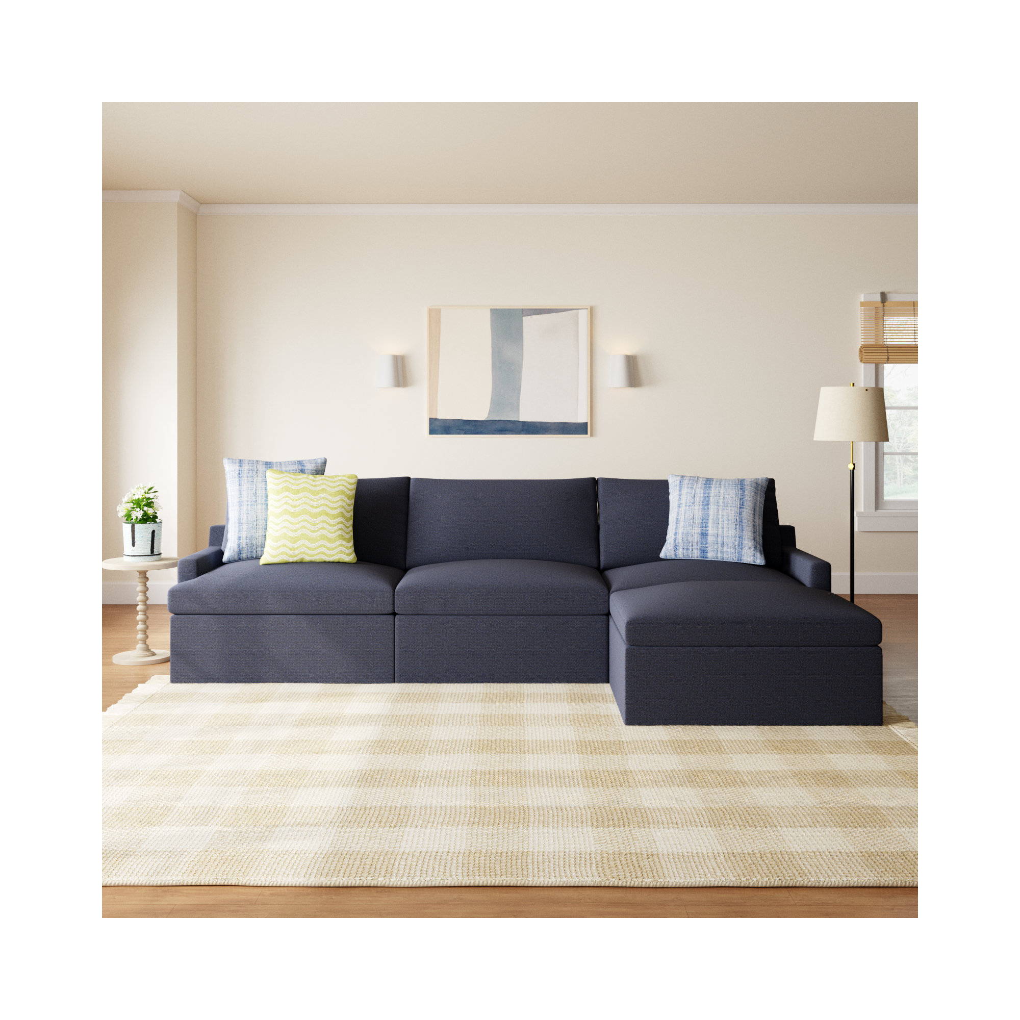 Wrenley 4-Piece Slipcovered Modular Sectional, Drusky Navy Sustain® Basketweave