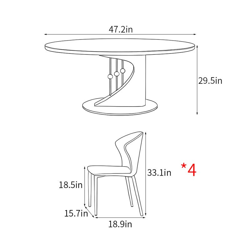 Ensembles de table de salle à manger légers et luxueux, H 29,5 po x L 47,2 po x l 47,2 po, Blanc