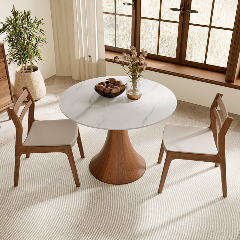 Table de salle à manger 31,5 "/ 35,4" Mid-Century, H 29,52 po x L 35,4 po x l 35,4 po, Blanc neigeux