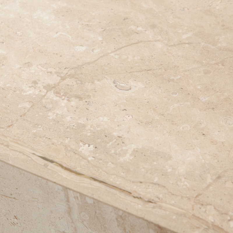Beige Marble Square Pedestal End Table
