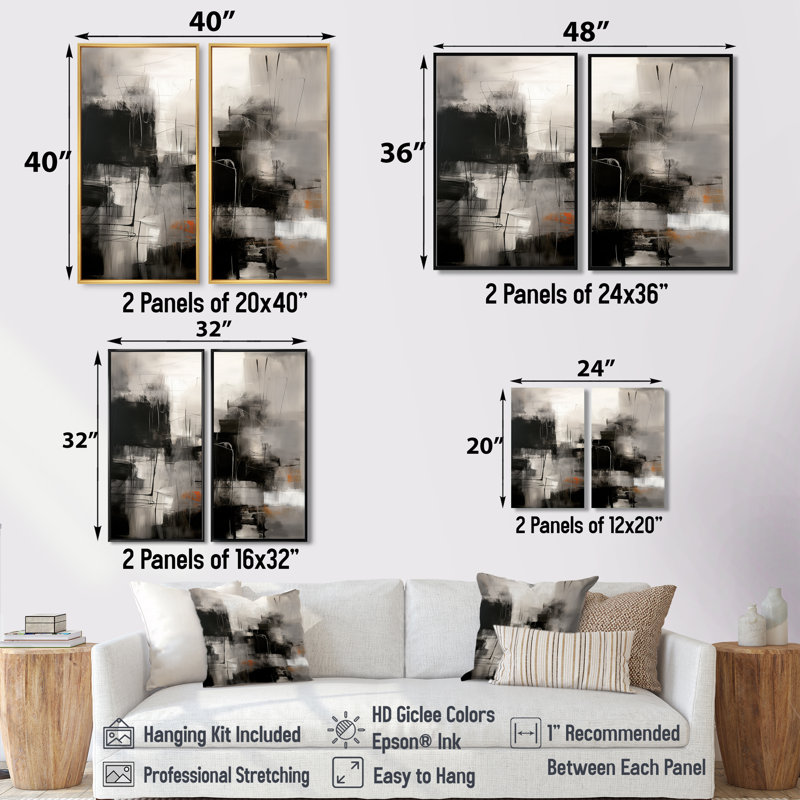 Art mural moderne noir Mid Century Fusion I - doré 2 pièces, 36'' H x 48'' W, Impression encadrée flottante, Black