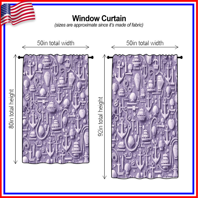 Rideaux, voilages et voilages occultants Nautical Elements Anchors Shells, Blocage, 50 po x 92 po - 1 panneau