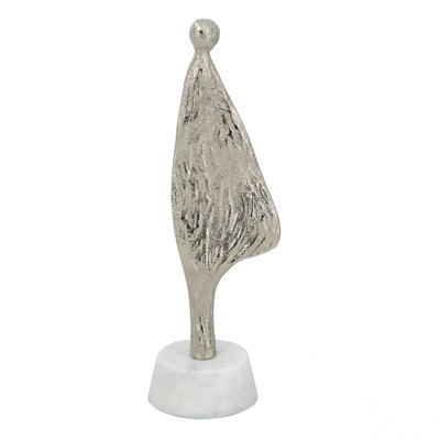 Figurine humaine abstraite en aluminium sur support en marbre 3 po x 2,5 po x 11 po argent / blanc