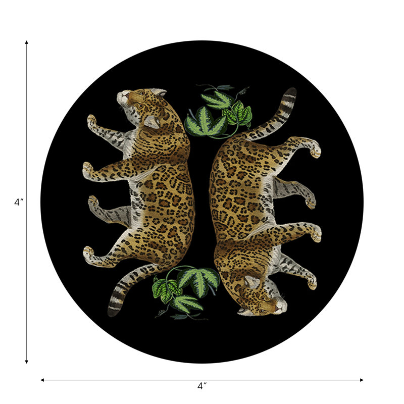 Sous-verres ronds en cuir vegan noir Leopard, Noir