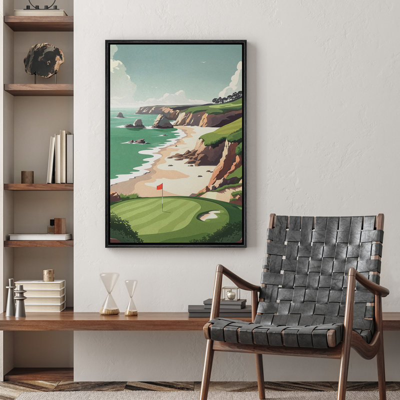 «Green Serene Seascape By The Beach Coastal Decor», reproduction d'art sur toile encadrée, Noir, noir, noir, noir