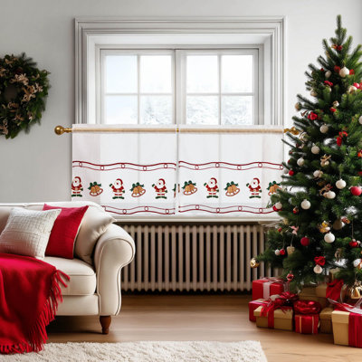 Christmas Santa Claus Decor Kitchen Rod Pocket Tier Curtains (Set of 2)