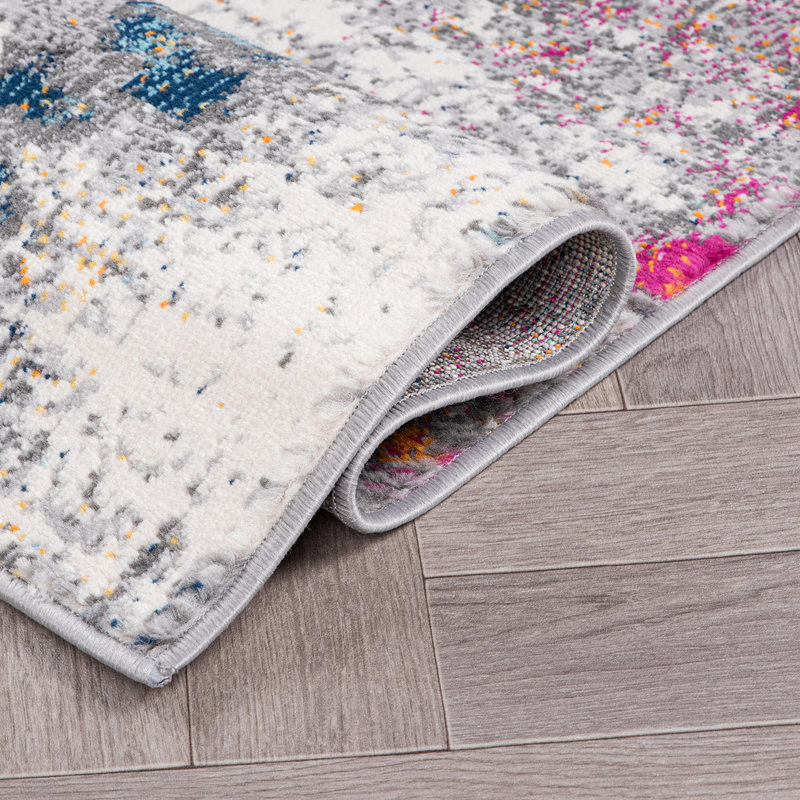 Raglen Abstract Performance Blue/Gray/Yellow Multi Rug, null