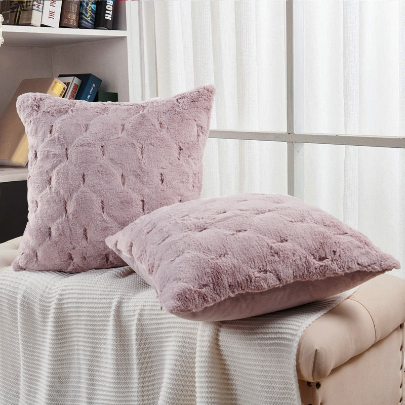 Housse de coussin jacquard en fausse fourrure, 20 po x 20 po, Rose