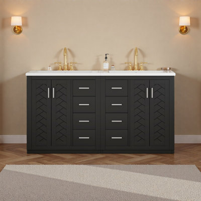 Ensemble de meuble-lavabo 60 po avec lavabo en céramique (séparé), meuble de rangement pour salle de bain, ensemble de meuble-lavabo autoportant avec tiroirs et portes à fermeture douce