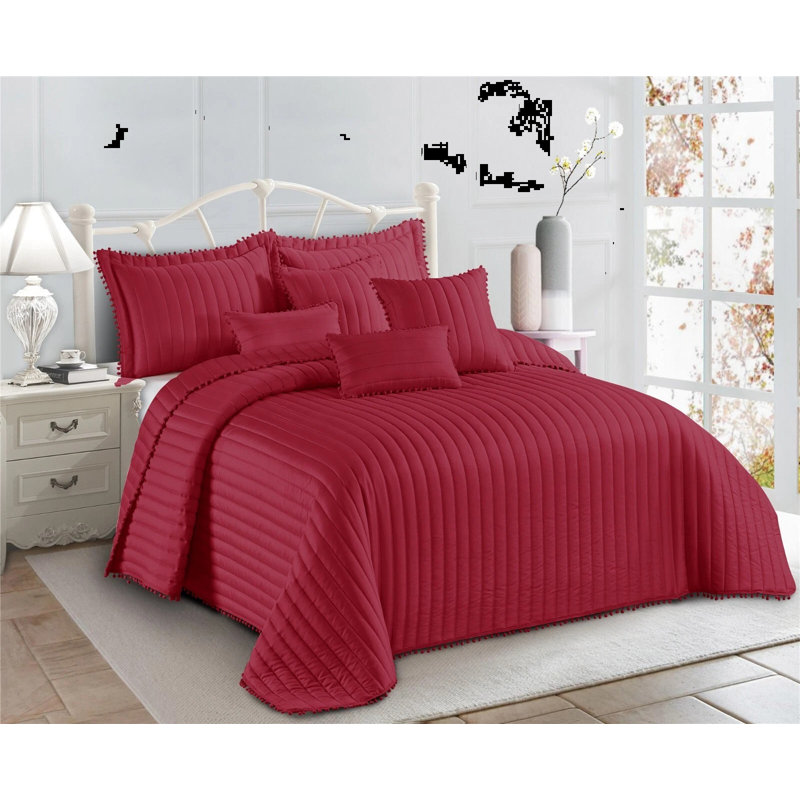 Microfiber Bedspread with Pillow Shams Included, Single Bedspread + 1 Standard Sham, Red