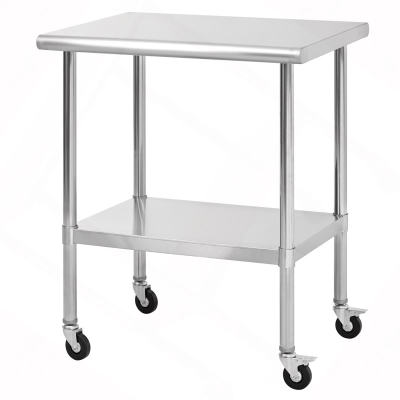 Stainless Steel Table With Wheels, Stainless Table For Prep & Work, 24X30x36" Commercial NSF Metal Table For Restaurant Kitchen Hotel Garage