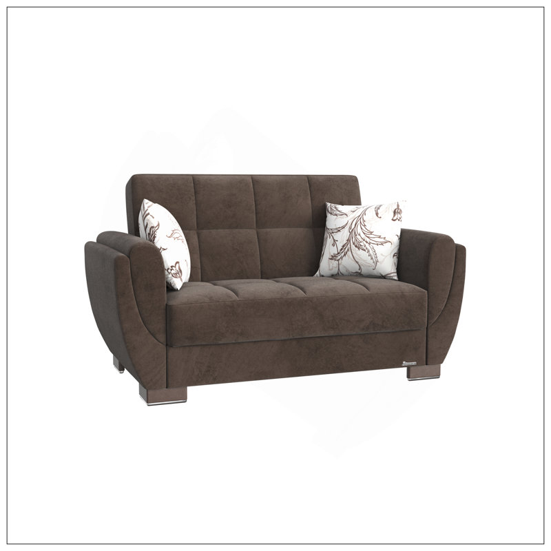 Causeuse convertible rembourrée avec rangement, microfibre brune, Chenille brun foncé