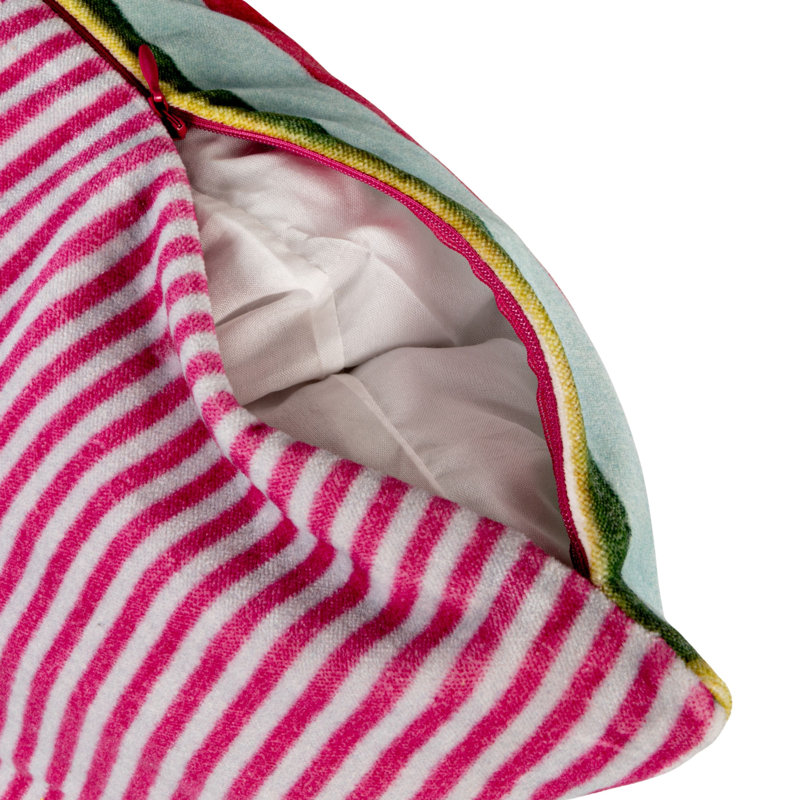 Coussin en velours de coton avec motif abstrait, broderie, capitonnage et dos rayé, Pink/White/Black