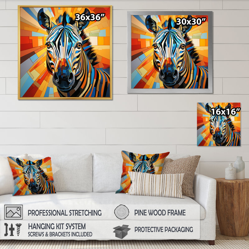 «Zebra Geometric Zebra Abstraction I», reproduction d'art sur toile, Blanc, H 30 po x l 30 po x P 1 po
