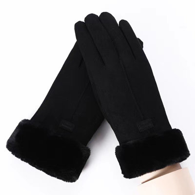 Leather hand protection Leather Fleece Warm Gloves Winter Cashmeres And Thick Korean Version Gloves Girls Autumns And Winter Outdoor Cycling Cold Gloves