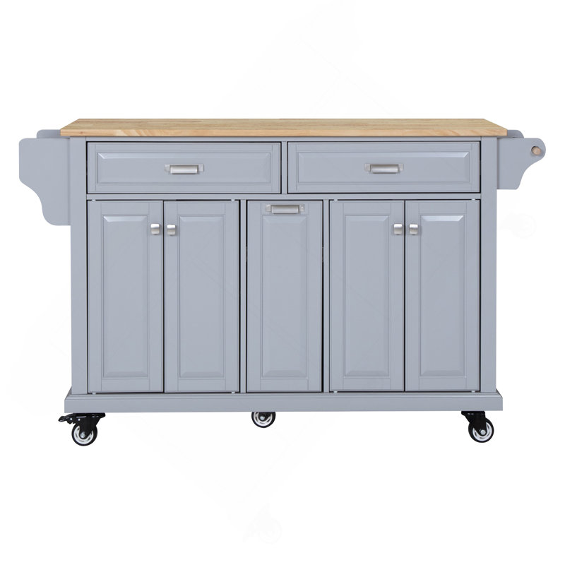 Kitchen Island With Rubber Wood Countertop, Gray