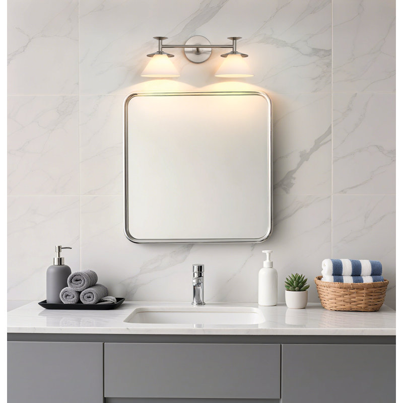 Luminaire pour meuble-lavabo à 2 lumières en nickel brossé et nickel poli avec verre opale gravé Tekamah 20 pouces