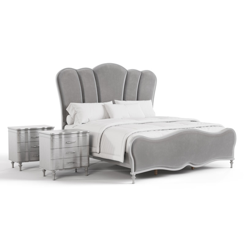 3 Piece Bedroom Set, Gray, 3 pcs: Bed, 2 Nightstands, King