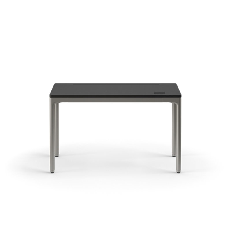 eFloat Quattro, 23 in. D x 58 in. W Sit-Stand Desk with Carbon Black Base, Carbon Black Painted Wood Top, and Black Salzburg Leather Cable Manager