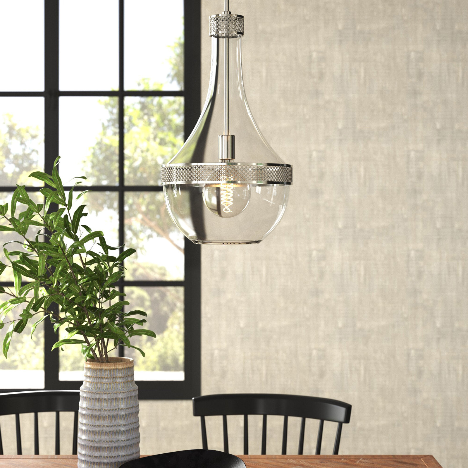 Twain Single Light Pendant, 29.25" H x 14" W x 14" D, Polished Nickel