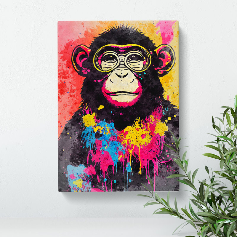 Monkey Paint Splash No.4 - Wrapped Canvas, 76cm H x 50cm W x 3cm D