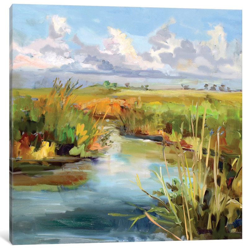 « après-midi skies » par carol hallock, peinture sur toile, H 12 po x l 12 po x P 1,5 po