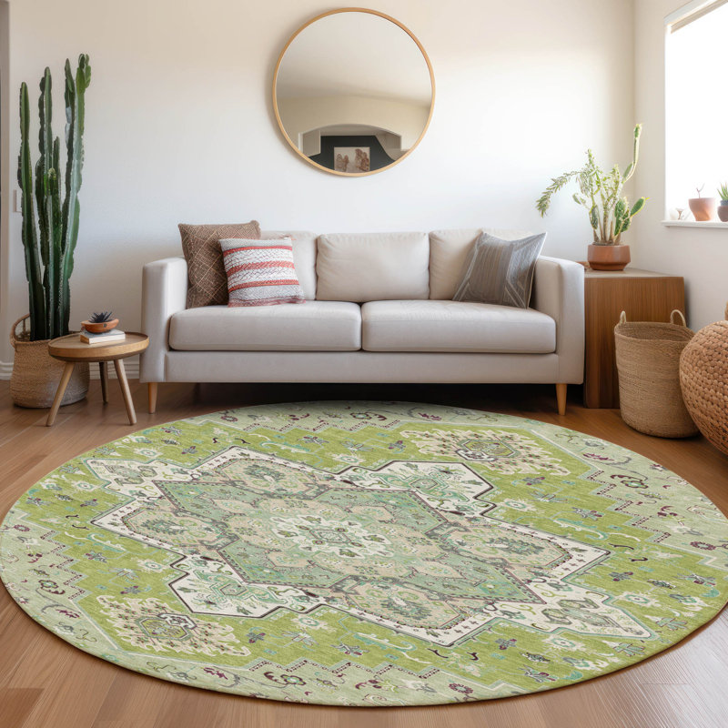 Machine Washable Indoor/Outdoor Chayden ACN1036 Rug, Round 8'