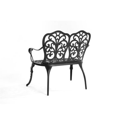 Patio Garden Bench Metal Park Bench Cast Aluminum Outdoor Furniture With Floral Rose For Patio (Excluding The Table)