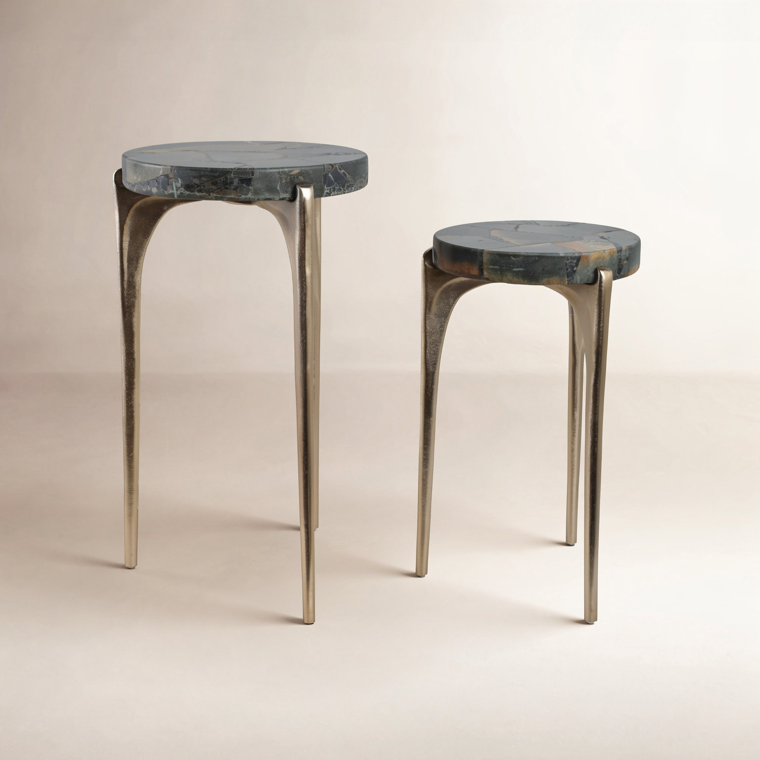 14" Genuine Marble Nesting End Tables