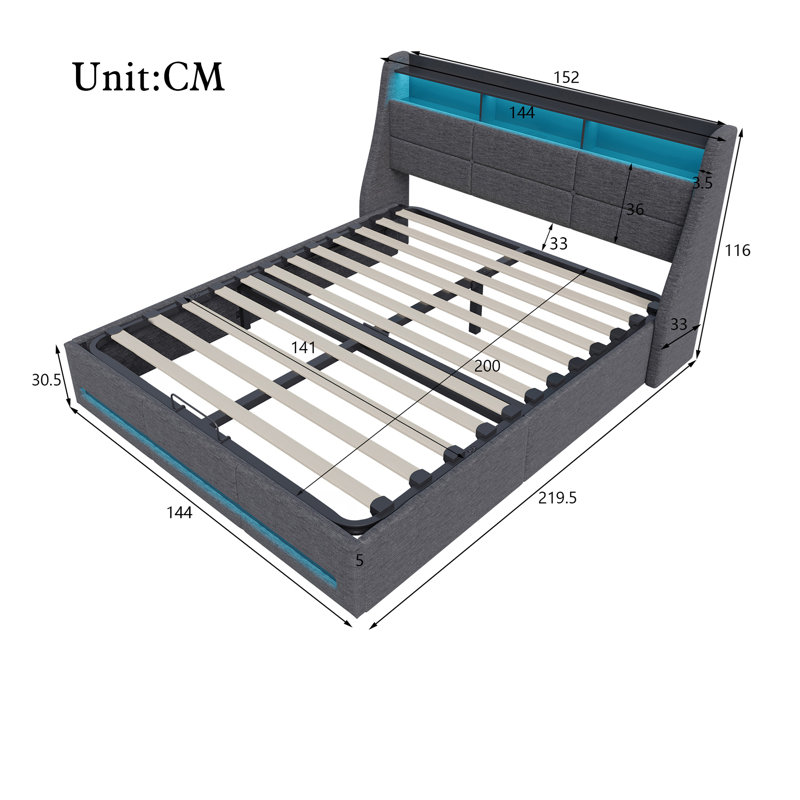 Ottoman Storage Bed, European Double (140 x 200 cm)