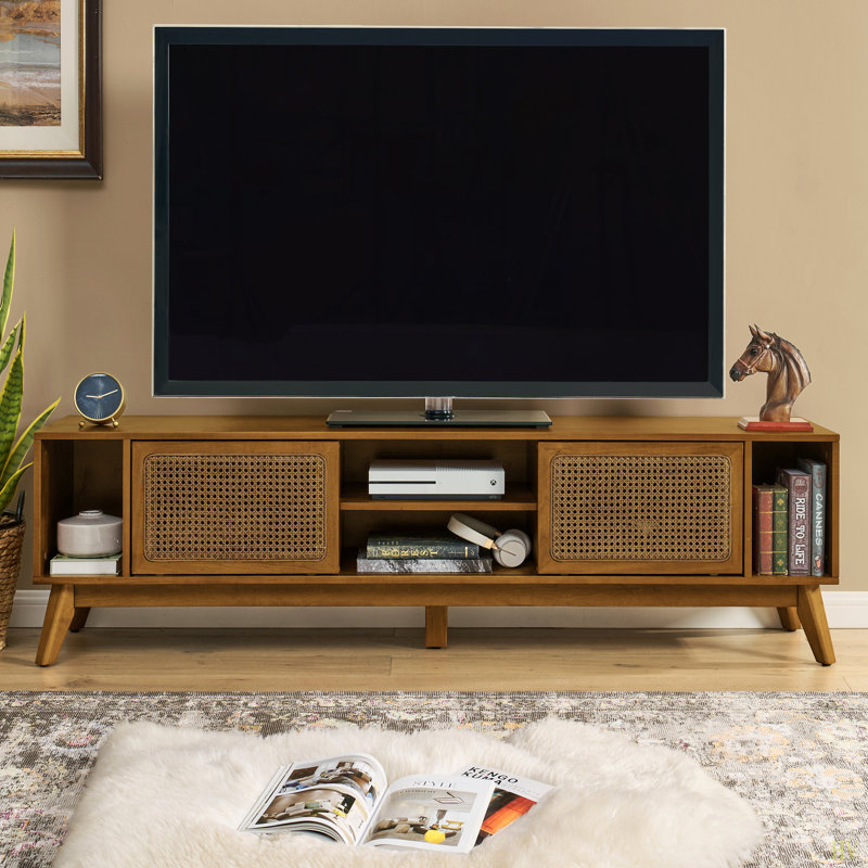 Meuble télé 67,9 po Mid-Century Modern Rattan, Brun