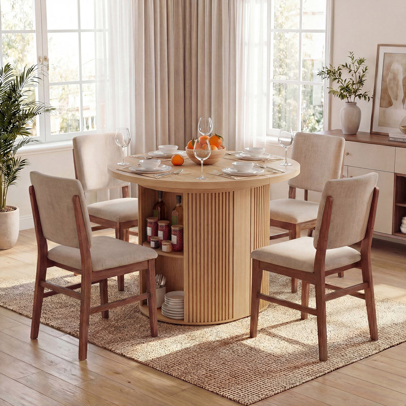 Table de salle à manger extensible 38-92 "avec tablettes de rangement latérales, Brun