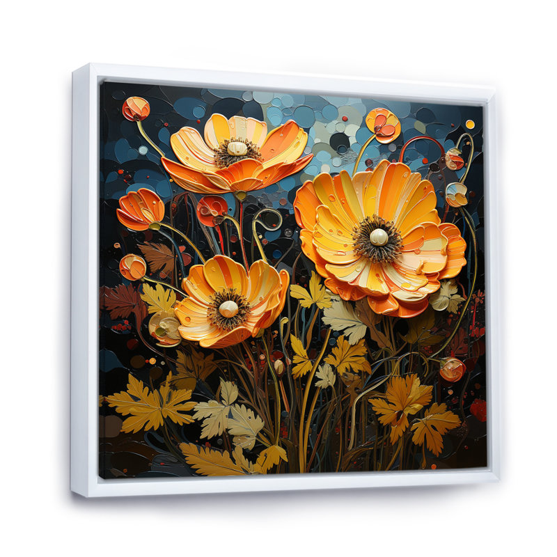" Gold Marigold Marigold Melody II ", 24" H x 24" W x 1" D, White Floater Framed