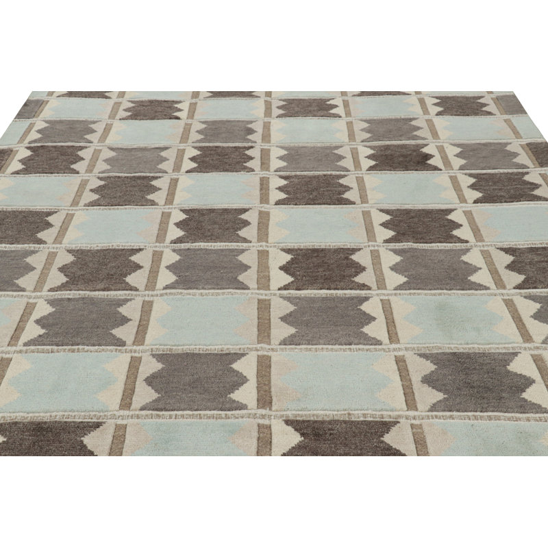 Scandinavian Hand Knotted Wool Geometric Area Rug, Rectangle 12' x 16'
