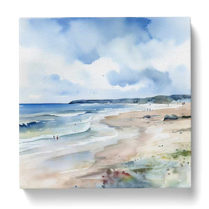 Beach Watercolour No.3 - No Frame Print, 50cm H x 50cm W x 3cm D