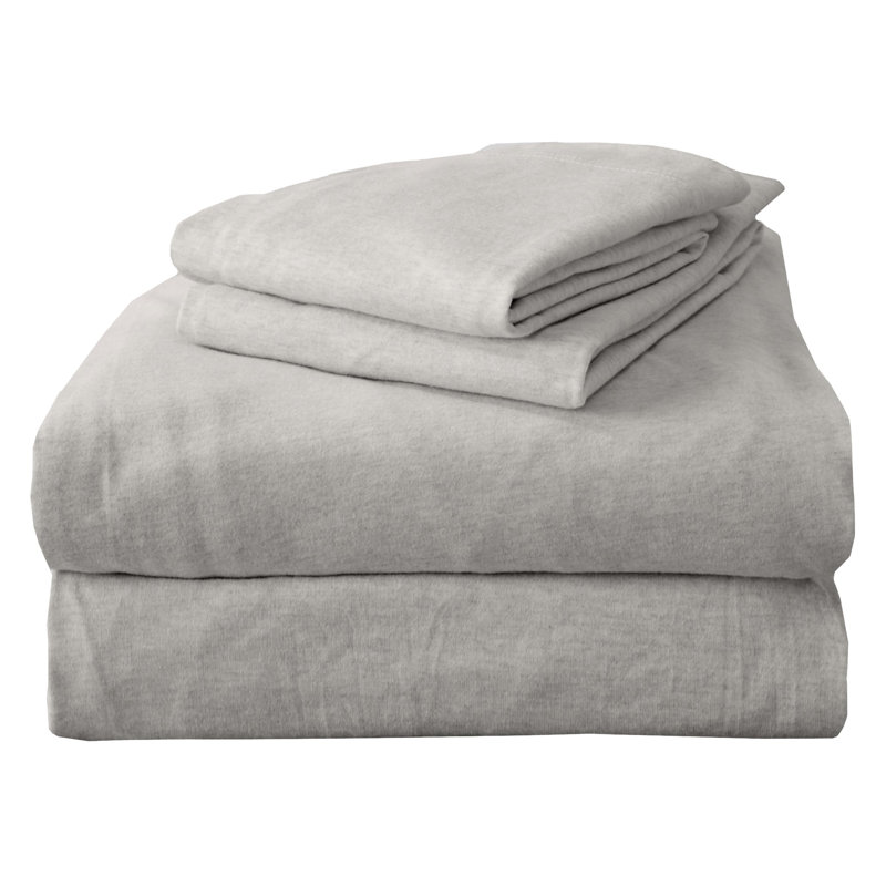 Flannel Jersey Knit Sheet Set, Light Gray, Full Sheet Set + Fitted Sheet + 2 Pillowcases