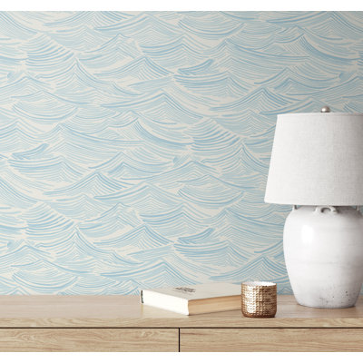 Rosecliff Heights Designs Blue Oasis Seaside Waves Prepasted Wallpaper
