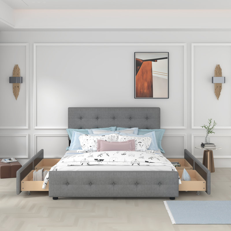 Upholstered Platform Storage Bed, Dark Gray