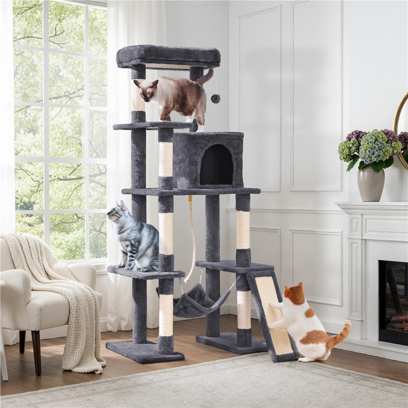 Manorbier 63" H Multilevel Cat Tree for Small and Medium Cats, Dark Grey