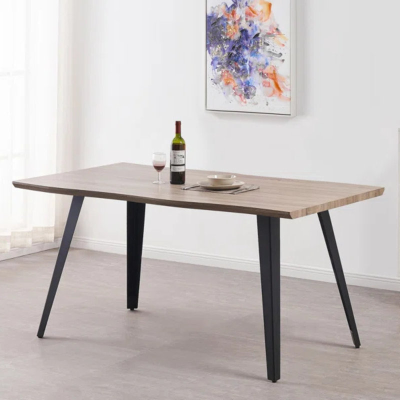 Gwawr 6 Person Dining set - a Rectangular Wooden Dining Table with Metal Legs and a Set of 6 Quilted Velvet Dining Chairs for Dining Room - Modern Dining Table Set
