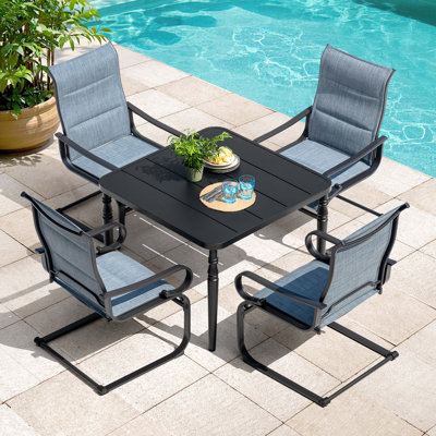 Ensemble de salle à manger d'extérieur 5 pièces en métal avec trou pour parasol