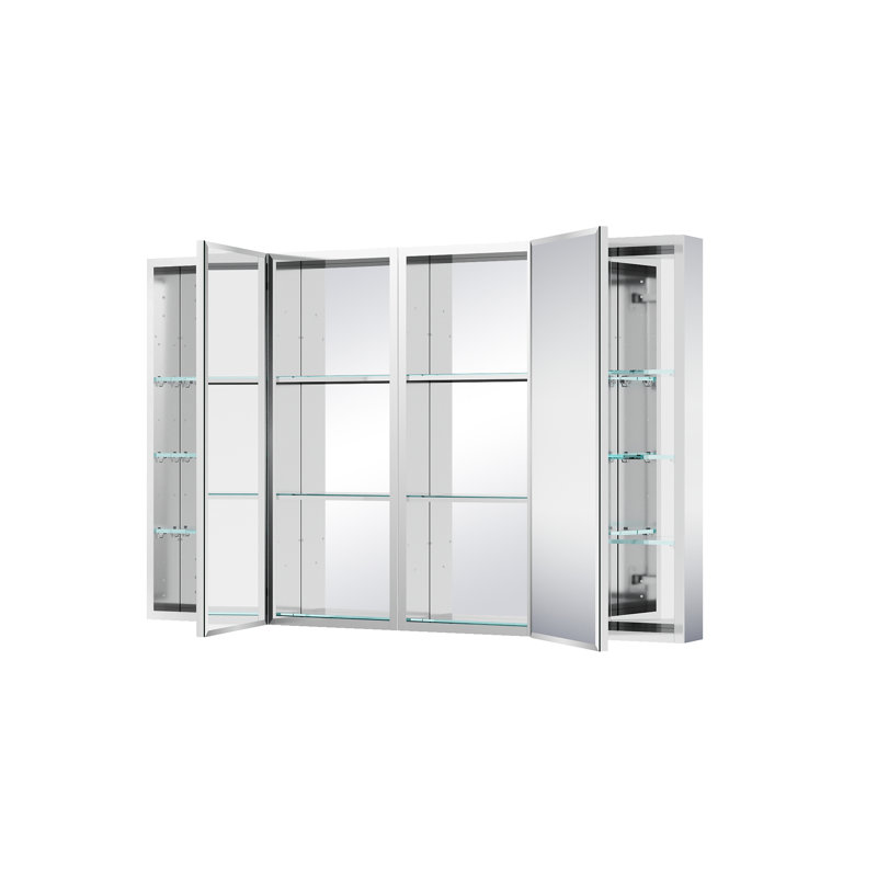 Armoire à pharmacie encastrée ou en saillie en aluminium avec miroir biseauté et tablette ouverte, 122 cm (L) x 76 cm (H).